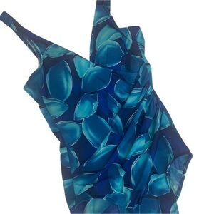 Miraclesuit One Piece V Neck Blue Floral Swimsuit